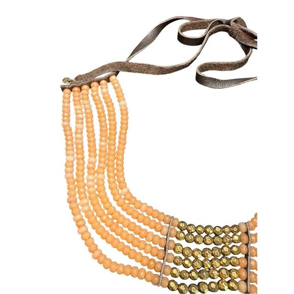 Lucky Brand Coral and Gold Multi Strand Necklace with suede tie - Picture 4 of 8